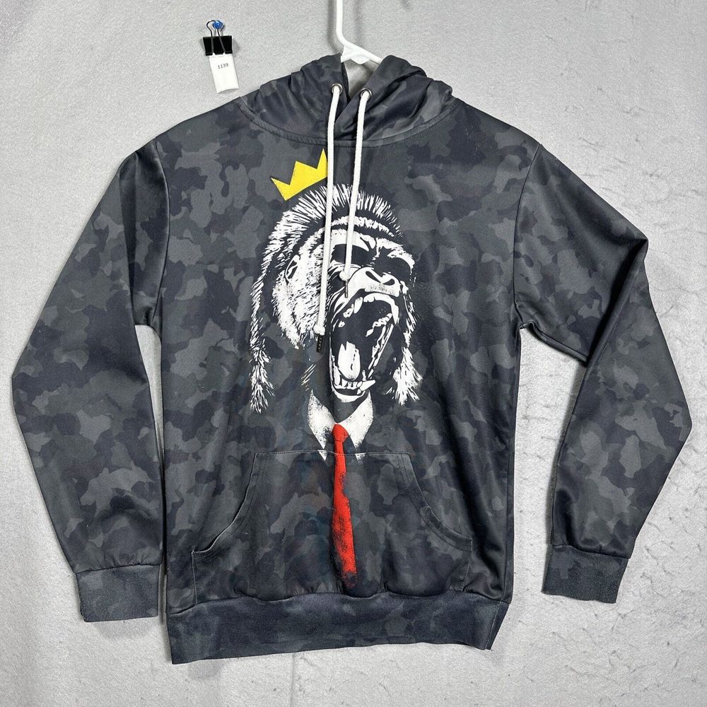 Mr. Bao Long & Miss Go Men's Black Gorilla/Ape Face Sweatshirt Hoodie Size M